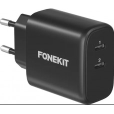 FoneKit GaN PD 65W -verkkovirtalaturi, USB-C + USB-C, musta